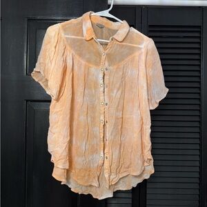 Sheer Peach Button-Up Blouse